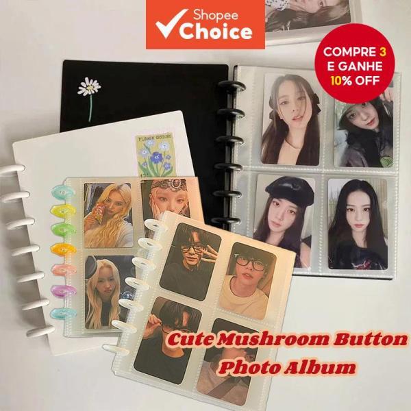 Álbum de Botões de Cogumelos com 80 Bolsos de 3 Polegadas para Armazenamento de Cartões e Papelaria