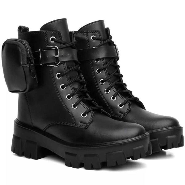 Bota Feminina de cano curto Coturno Tratorado Blogueira Feminino Confortavel Bag