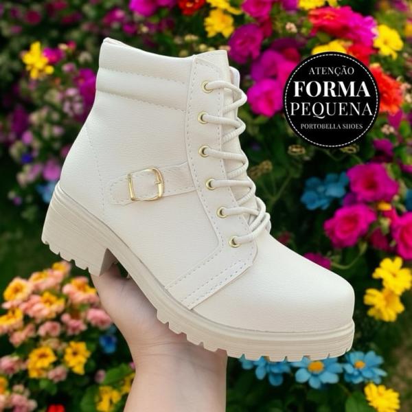 Bota feminina Virginia inverno 2025 bota cano curto solado tratorado outono inverno - COTURNO FEMININO OFF WHITE / PRETA