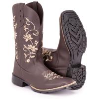 Bota Texana Feminina Country Bico Quadrado Solado De Borracha Ramos Café