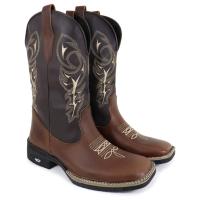 Bota Texana Masculina Bordada Couro Legítimo Country Rodeio