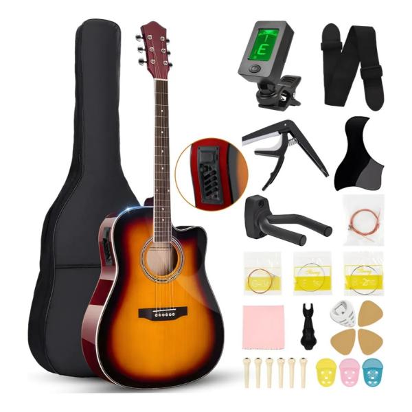 Kit Violão Eletroacústica P/iniciante Com Afinador+acessório