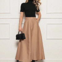 Saia Longa Alfaiataria Feminina Evangélica com Bolso e Zíper